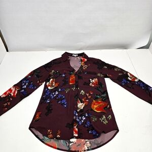 Burgundy express floral button blouse